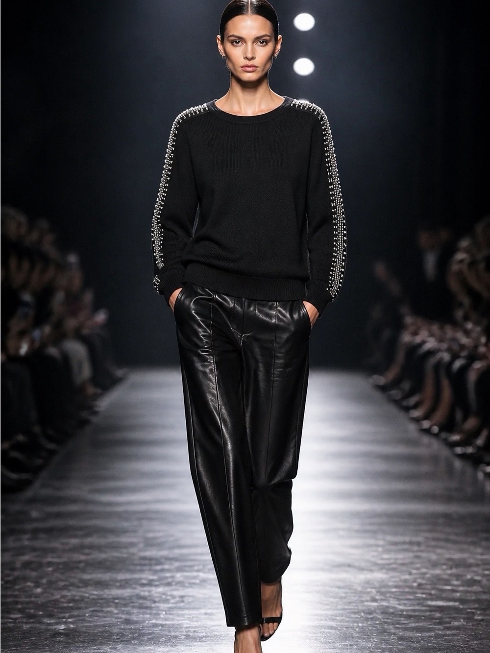 Milano Black Embellished-Sleeve Sweatshirt